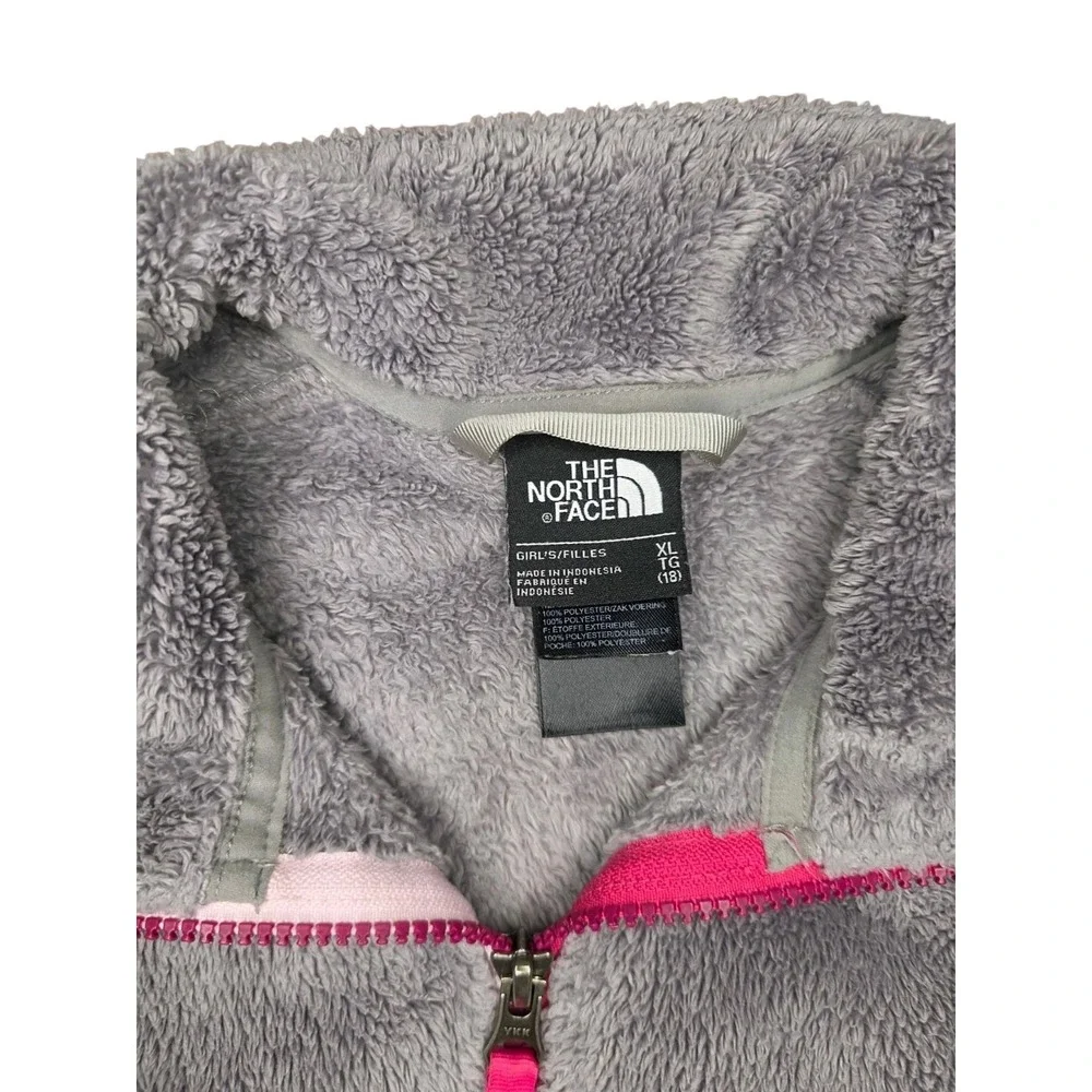The North Face Girls XL 18 Gray Fleece Jacket Full Zip Pink Trim Youth